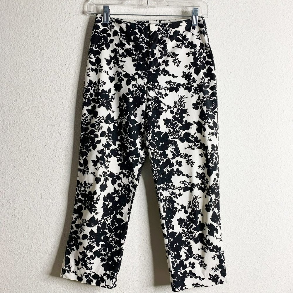 Vintage Y2K Gap Black & White Floral Crop Stretch Pants Women’s Size 0